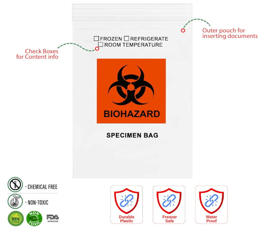 Biohazard Waste Bags (Clear) w/Pouch - 15cm x 25cm (6x9)- Pack Of 300