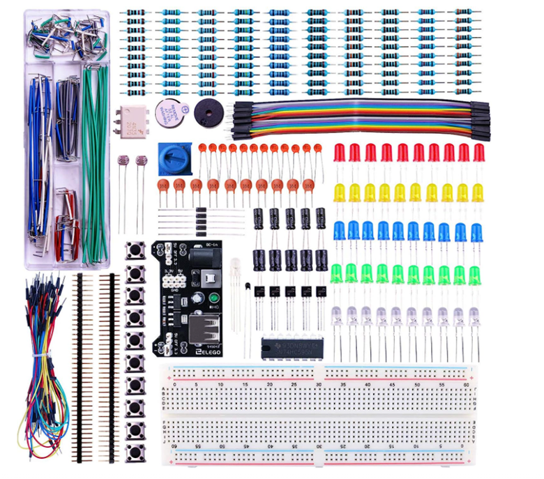 Electronics Fun Kit w/ Power Supply Module, Jumper
Wire, Precision Potentiometer, 830 tie-Points Breadboard
Compatible with Arduino, STM32