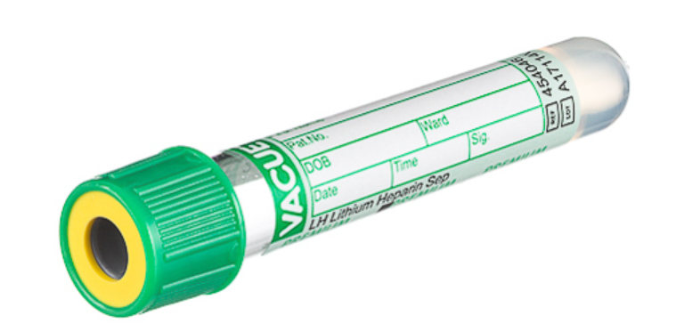 2.5mL Blood Collection Tubes LH Lithium Heparin, Green Cap-Yellow Ring