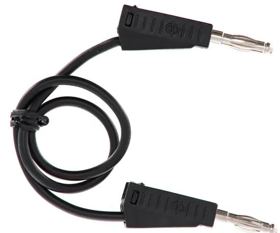 4mm Stackable 250mm Plug Leads with banana plug, Black-5/Pack