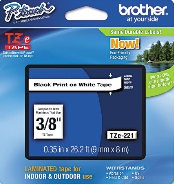 Brother TZe-221 Black on White Label Printer Tape