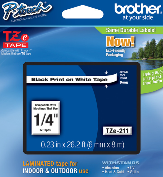 Brother TZe-211 Black on White Label Printer Tape 