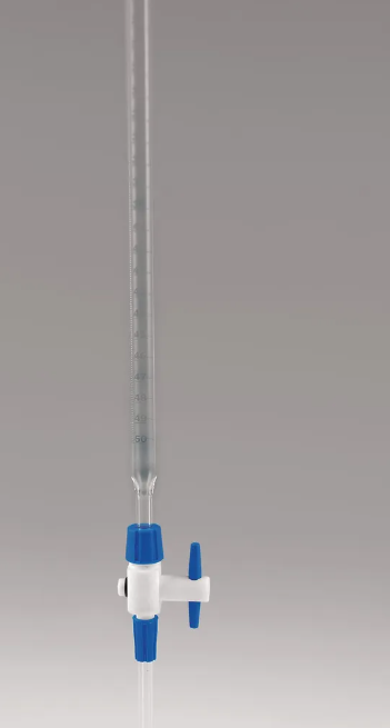 50ml Glass Burette with PTFE Stopcock, Blue Graduations, Class B