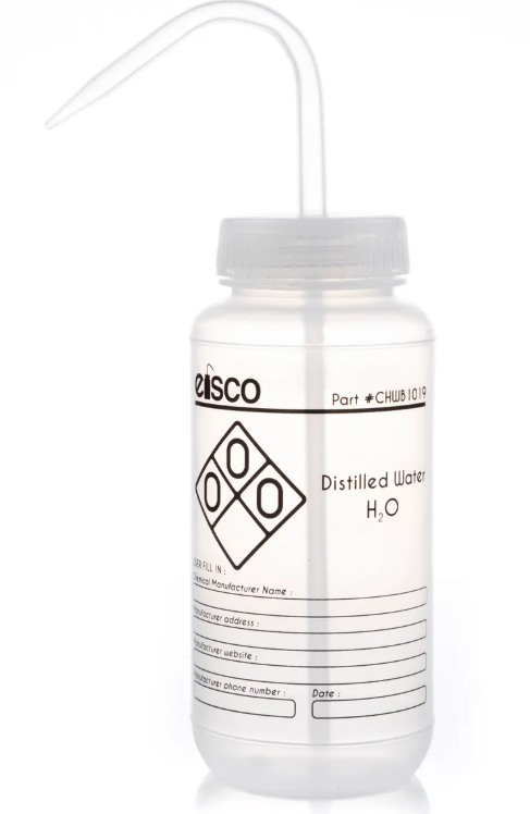 500ml Distilled Water Wash Bottle (Plastic) - Labelled 
