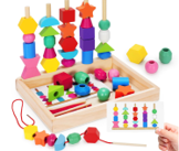 Montessori Wooden Lacing Beads Toys with Storage Box