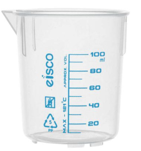 Eisco 100mL Plastic Beaker Clear, blue grad, PP-Single
