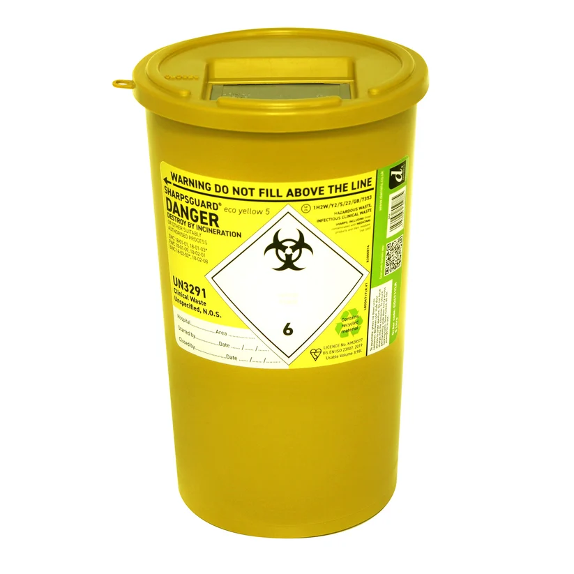 Medical Waste Container: 5L Sharps Disposal-Yellow