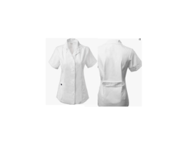 [CALB0008] Lab Coat for Women,  Cuffed Short Sleeved, Button Closure, Back Belt, Form Fitting, White - Med