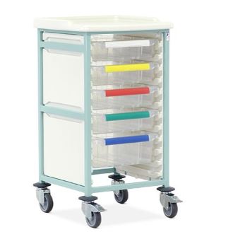 [CAMED-FUR-CTM1/10/4S1D] Caretray Trolley - Mild Steel, Standard Level, Single Column, 4 Trays