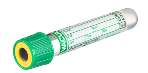 [CA454046] Greinor Bio-One 2.5mL Blood Tubes-LH, Green Cap-Yellow Ring