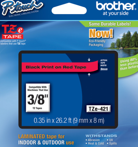 [CATZE421] Brother TZe-421 Black on Red Label Printer Tape