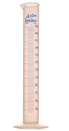 [CAHE1566114] Azlon 250mL Measuring Cylinder, Polypropylene, Ultra Clear -  Tall Form